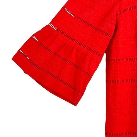 J Crew Red Eyelet Mini Flutter Sleeve Shift Dress | Size 4 - Picture 2 of 8